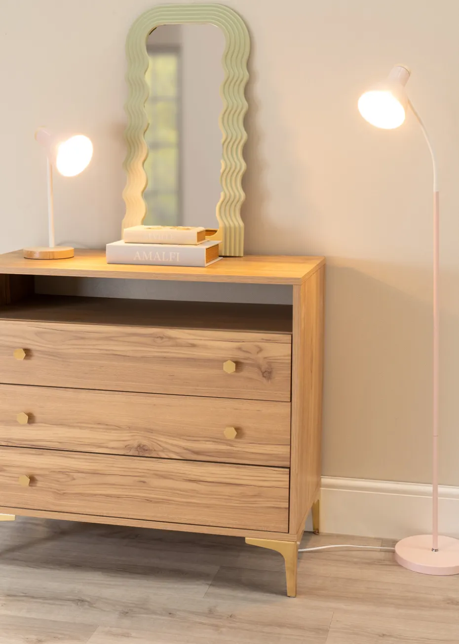 ValueLights Woody Pink Floor Lamp with Pink Tapered Shade (130cm x 36cm x 22cm)