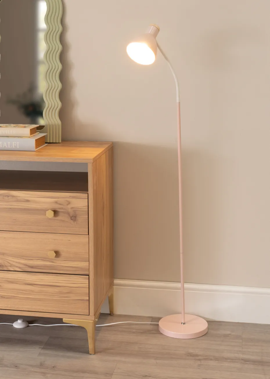 ValueLights Woody Pink Floor Lamp with Pink Tapered Shade (130cm x 36cm x 22cm)