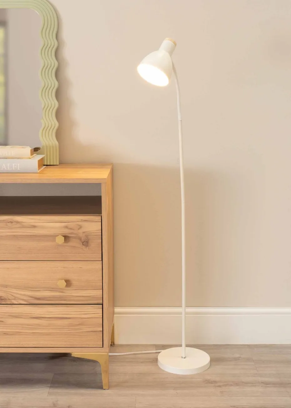 ValueLights Woody White Floor Lamp with White Tapered Shade (130cm x 36cm x 22cm)