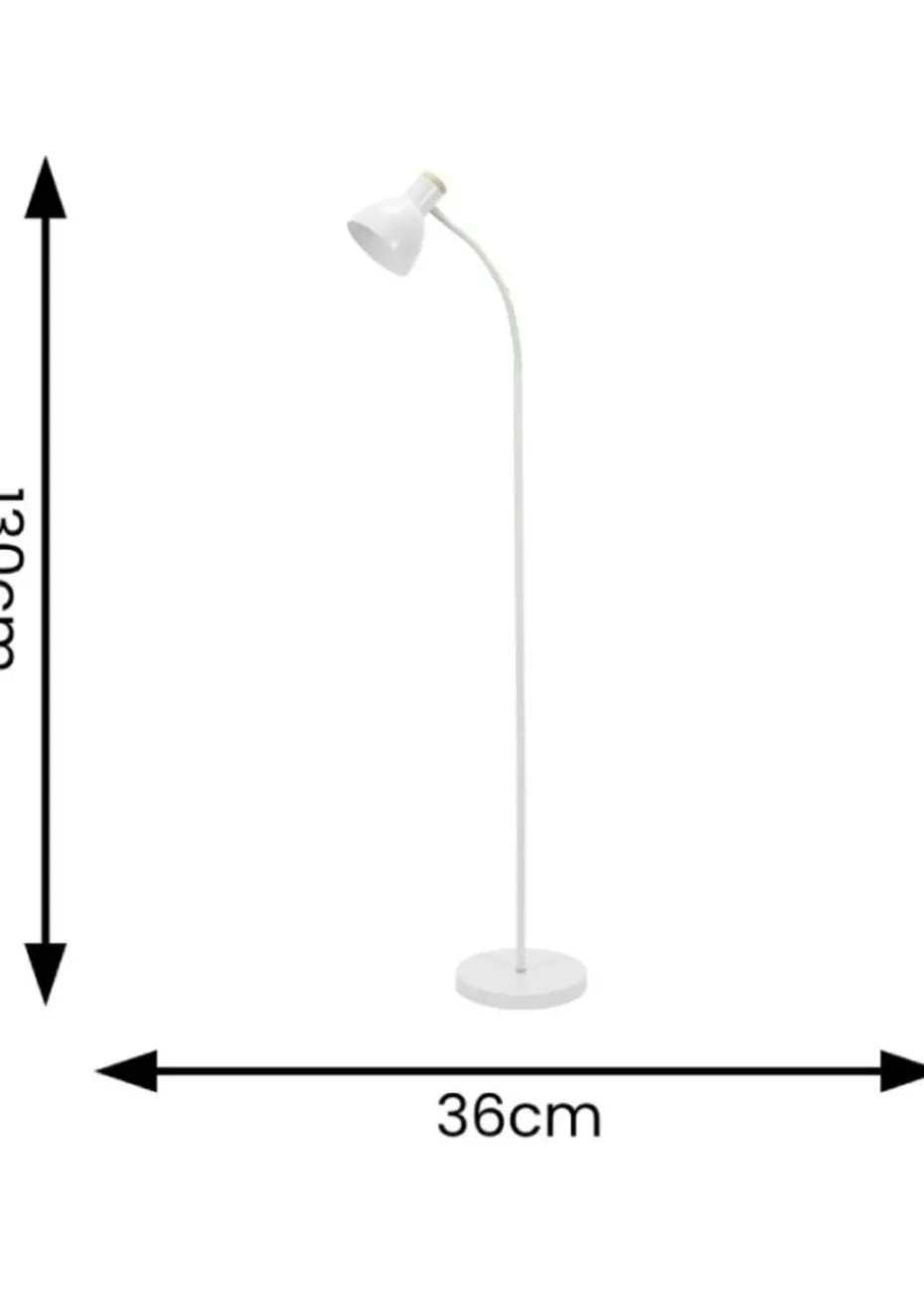 ValueLights Woody White Floor Lamp with White Tapered Shade (130cm x 36cm x 22cm)