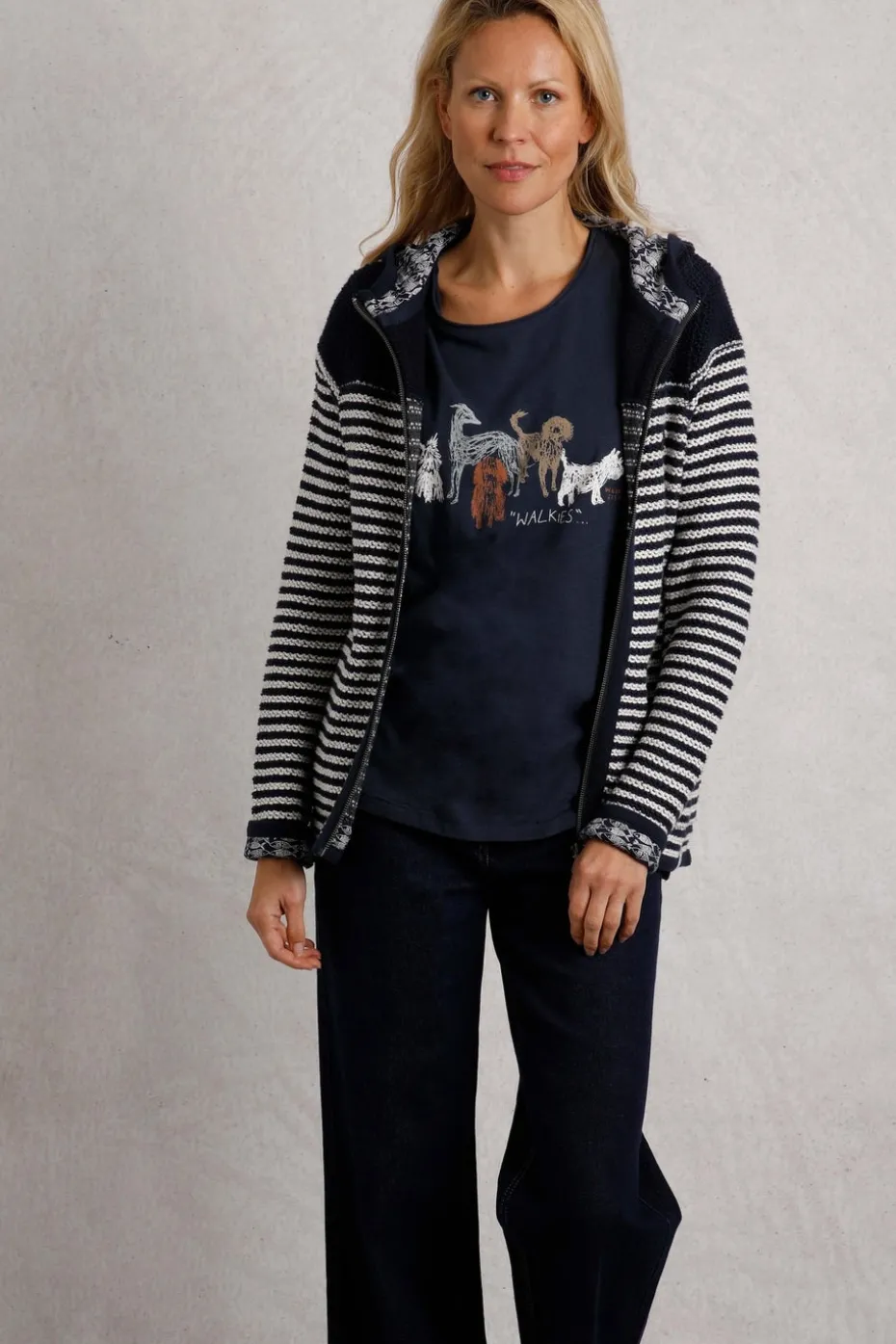 Weird Fish Navy Bianca Full Zip Stripe Macaroni Hoodie