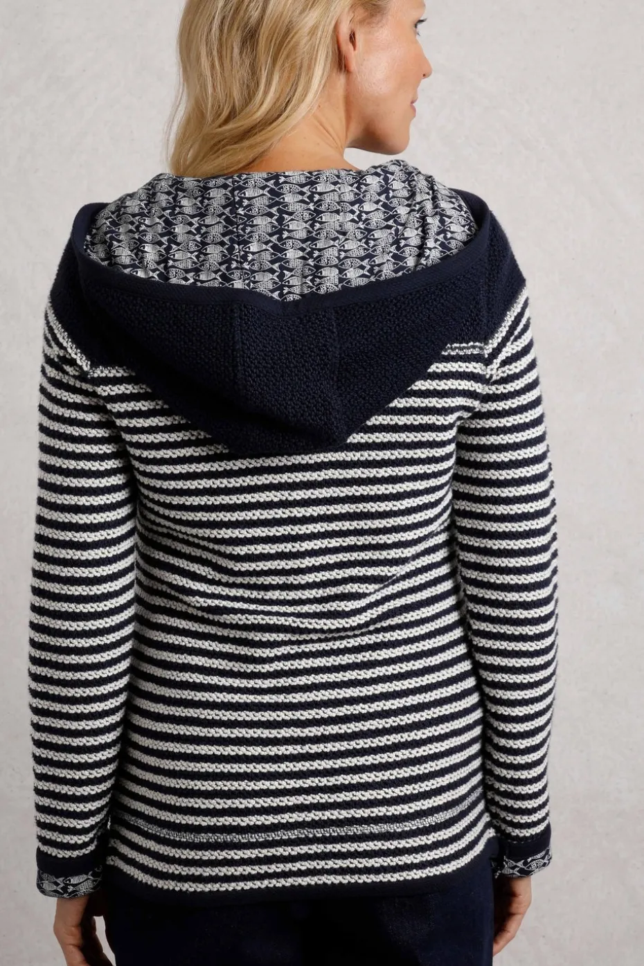 Weird Fish Navy Bianca Full Zip Stripe Macaroni Hoodie