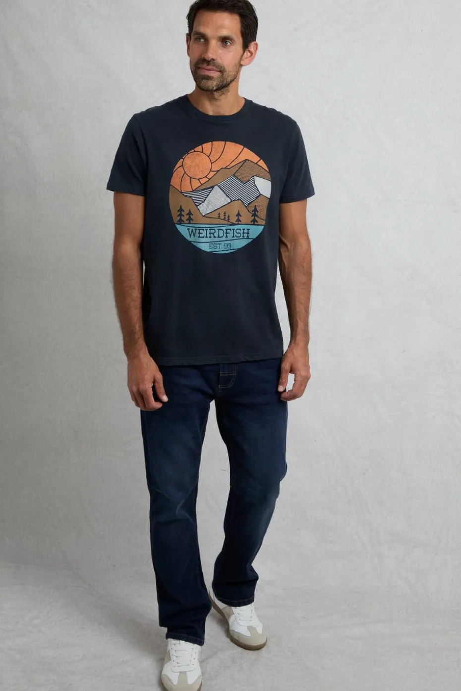 Weird Fish Navy Foothills Front Print T-Shirt