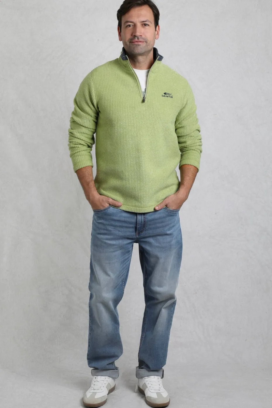 Weird Fish Soft Green Newark 1/4 Zip Grid Fleece