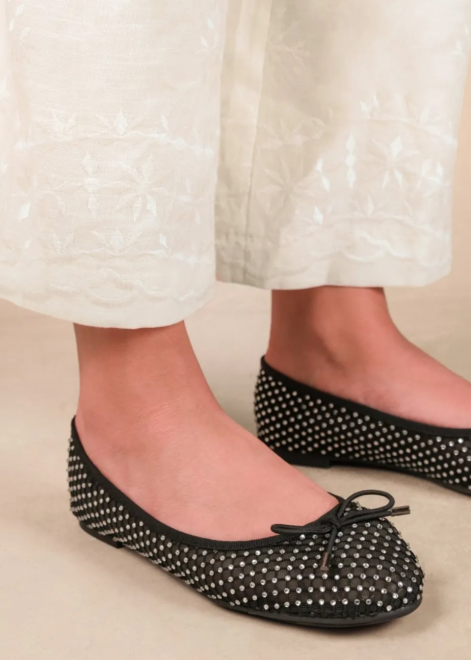 Where's That From Black Mesh Glisten Diamante Detail Pump