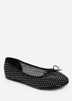 Where's That From Black Mesh Glisten Diamante Detail Pump