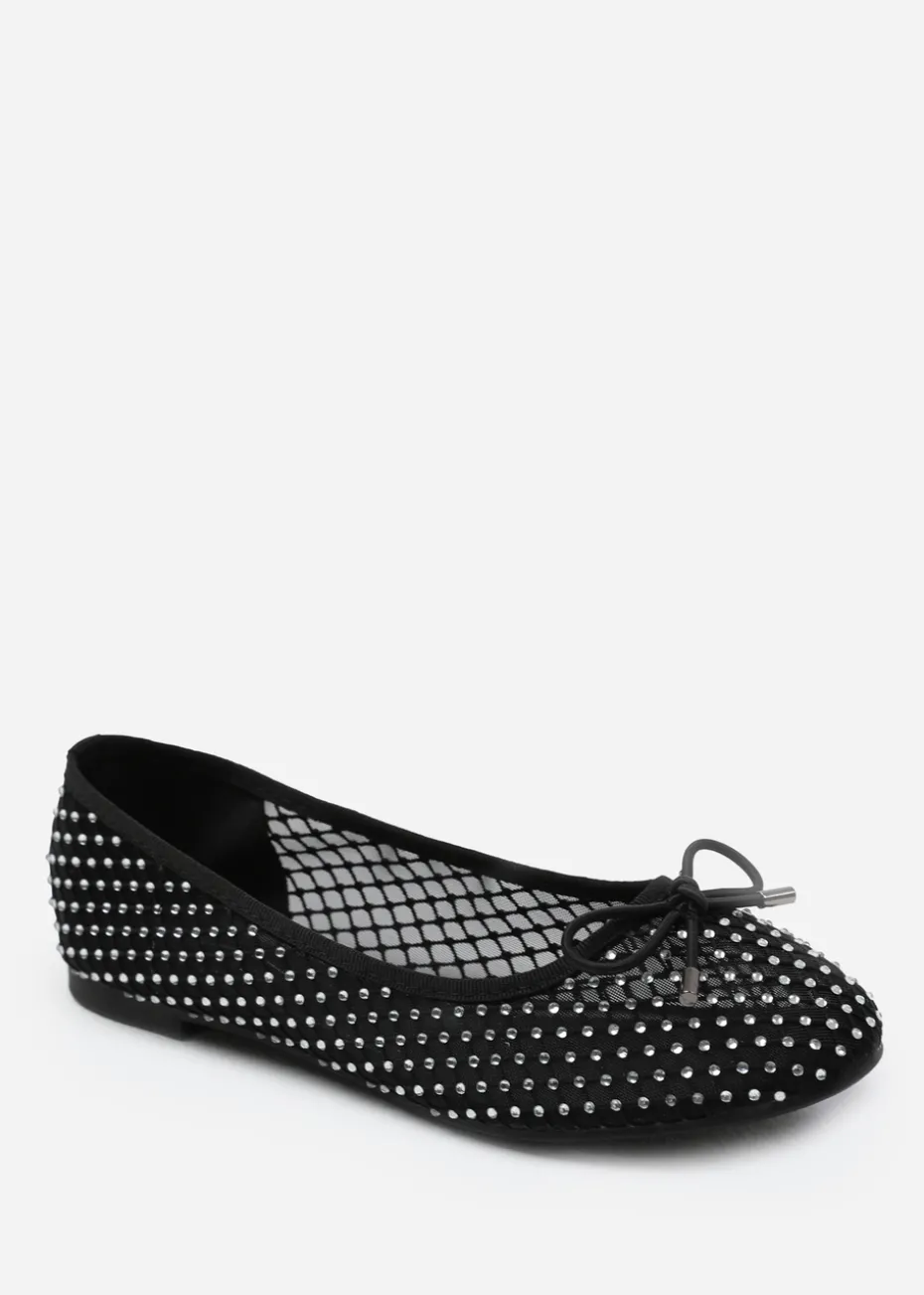 Where's That From Black Mesh Glisten Diamante Detail Pump