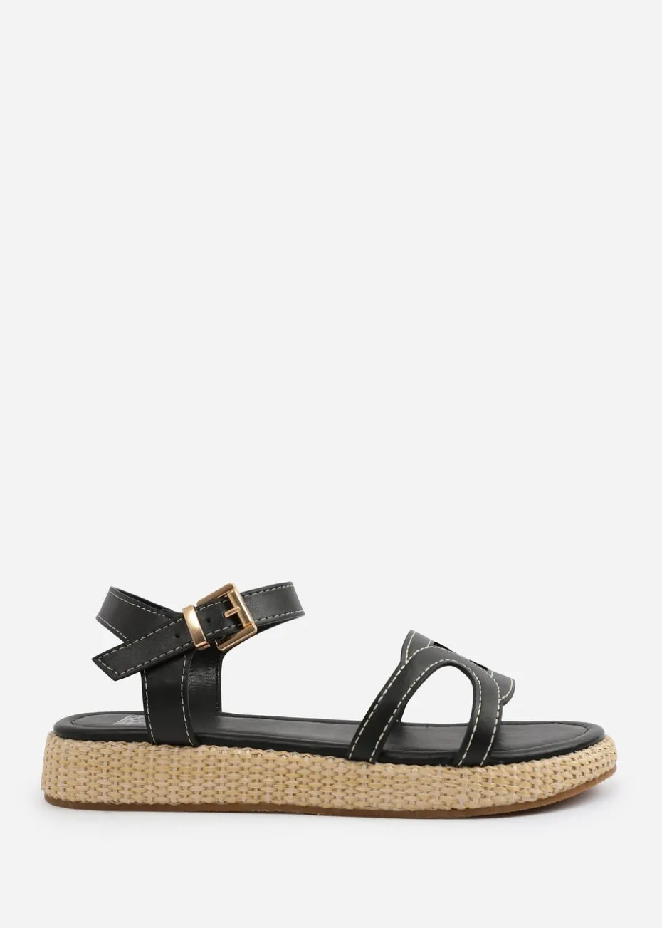 Where's That From Black PU Sofia Flatform Sandal