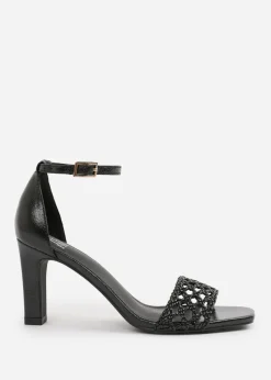Where's That From Black PU Naia Wide-Fit Strappy Block Heel