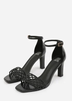 Where's That From Black PU Naia Wide-Fit Strappy Block Heel
