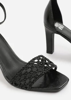 Where's That From Black PU Naia Wide-Fit Strappy Block Heel