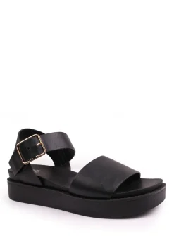 Where's That From Black Phoenix Wide Fit PU Flat Sandals