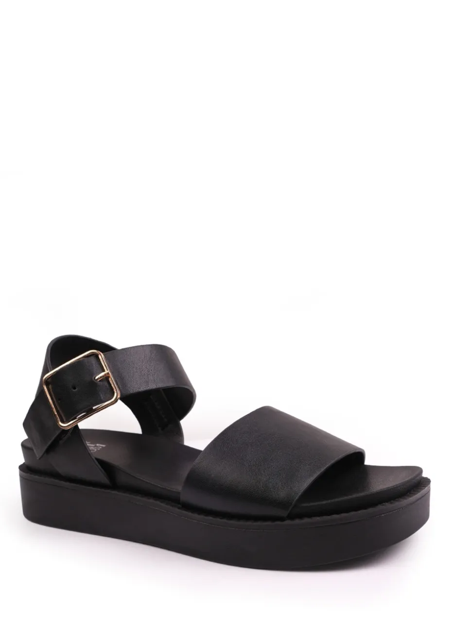 Where's That From Black Phoenix Wide Fit PU Flat Sandals