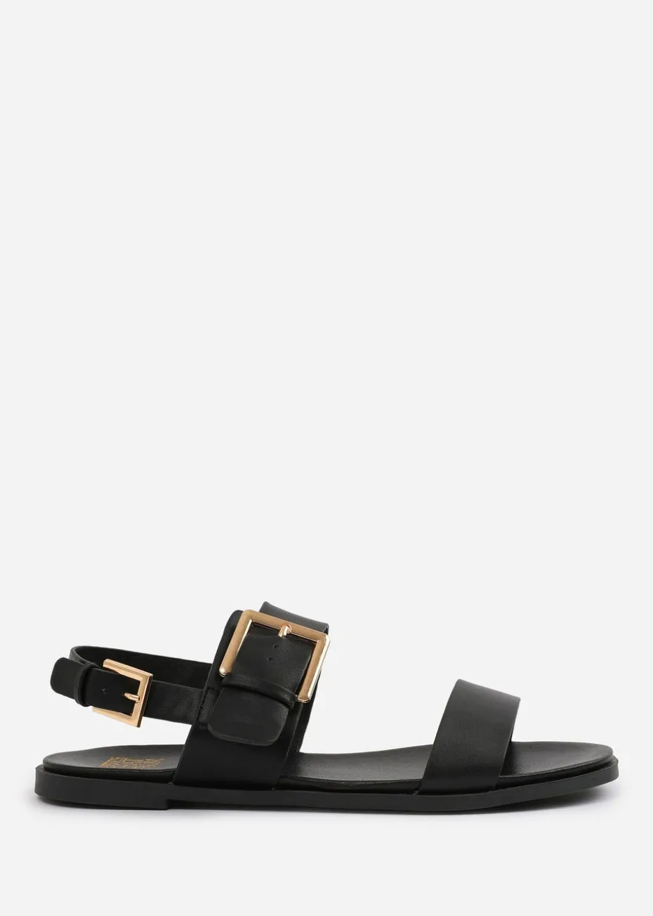 Where's That From Black PU Camilla Classic Flat Sandals
