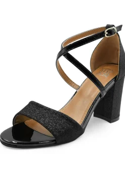 Where's That From Black Ruth Mid High Block Heel Sandals