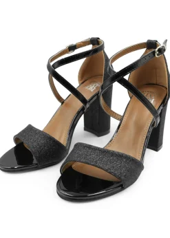 Where's That From Black Ruth Mid High Block Heel Sandals