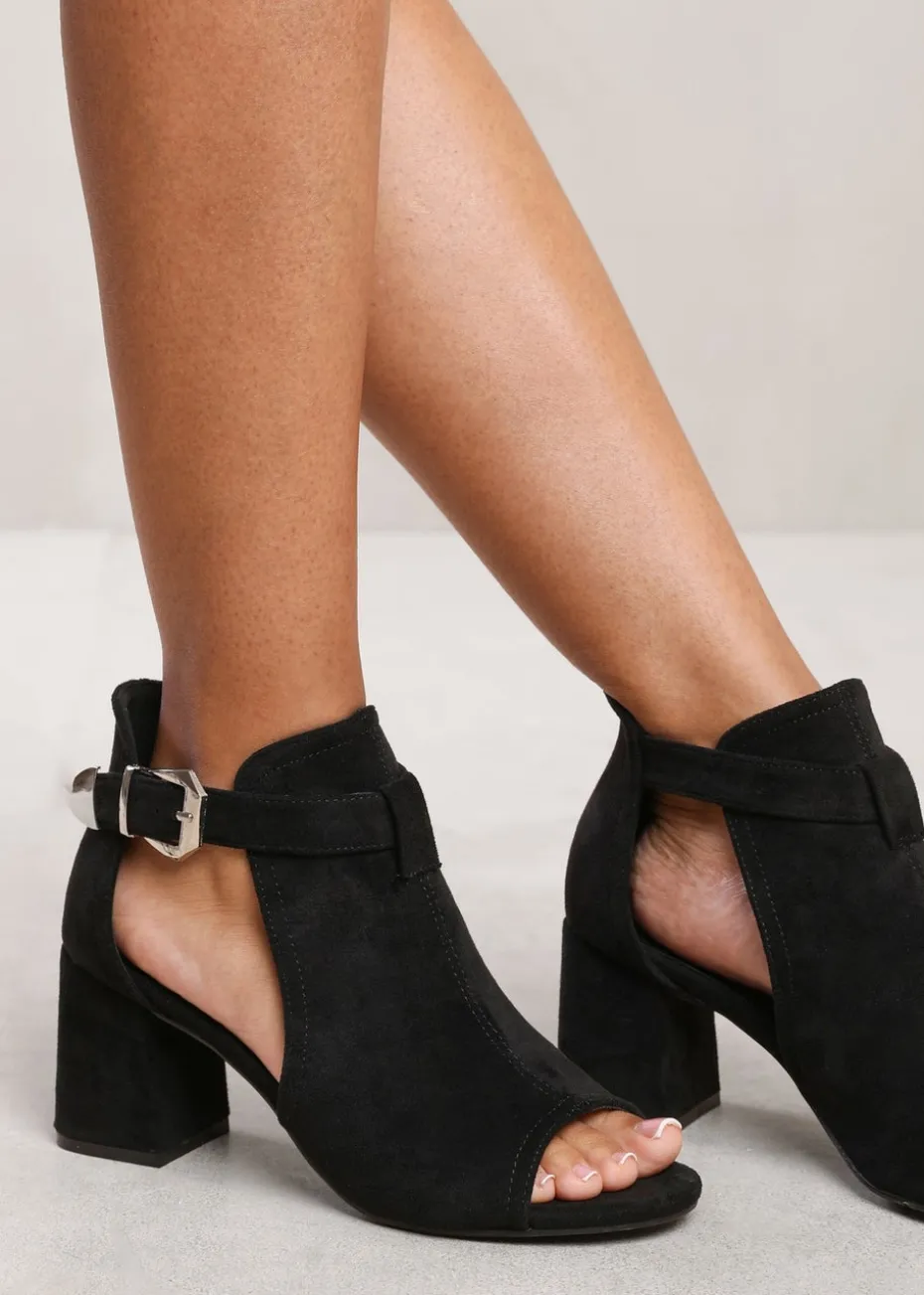 Where's That From Black Suede Zaneen Open Toe Block Heel