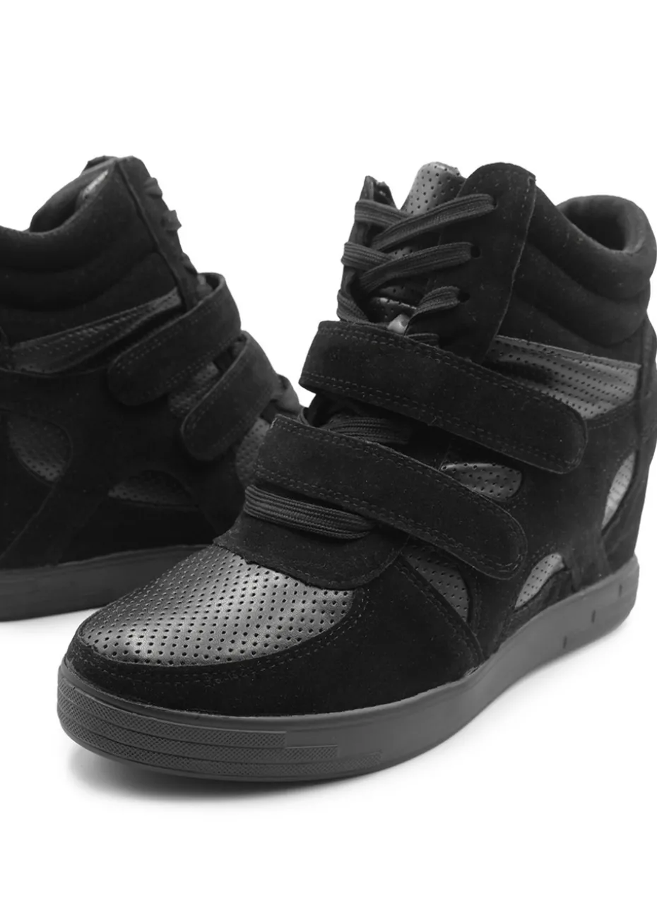 Where's That From Black Suede Hitop Wedge Trainers