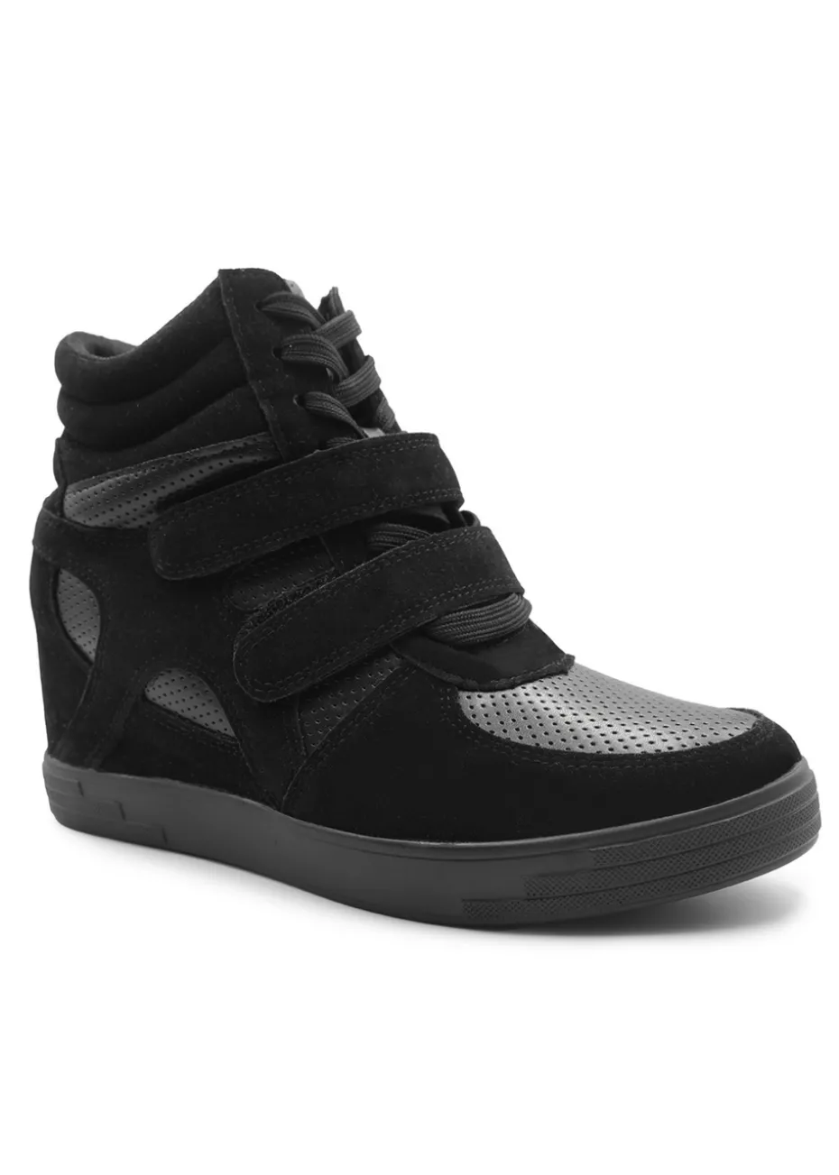 Where's That From Black Suede Hitop Wedge Trainers