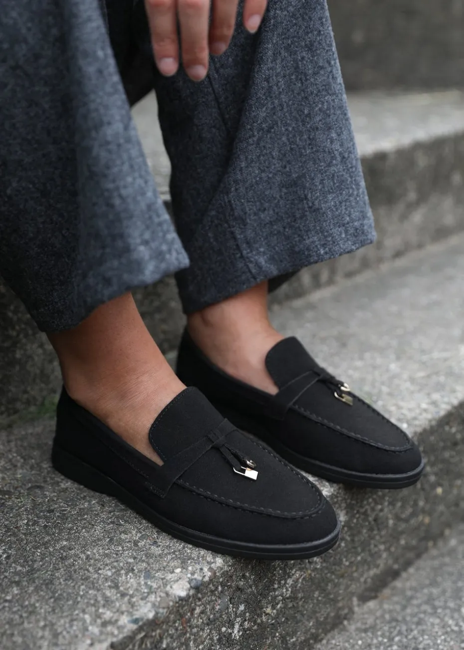 Where's That From Black Suede Pegasus Wide-Fit Slip On Loafers