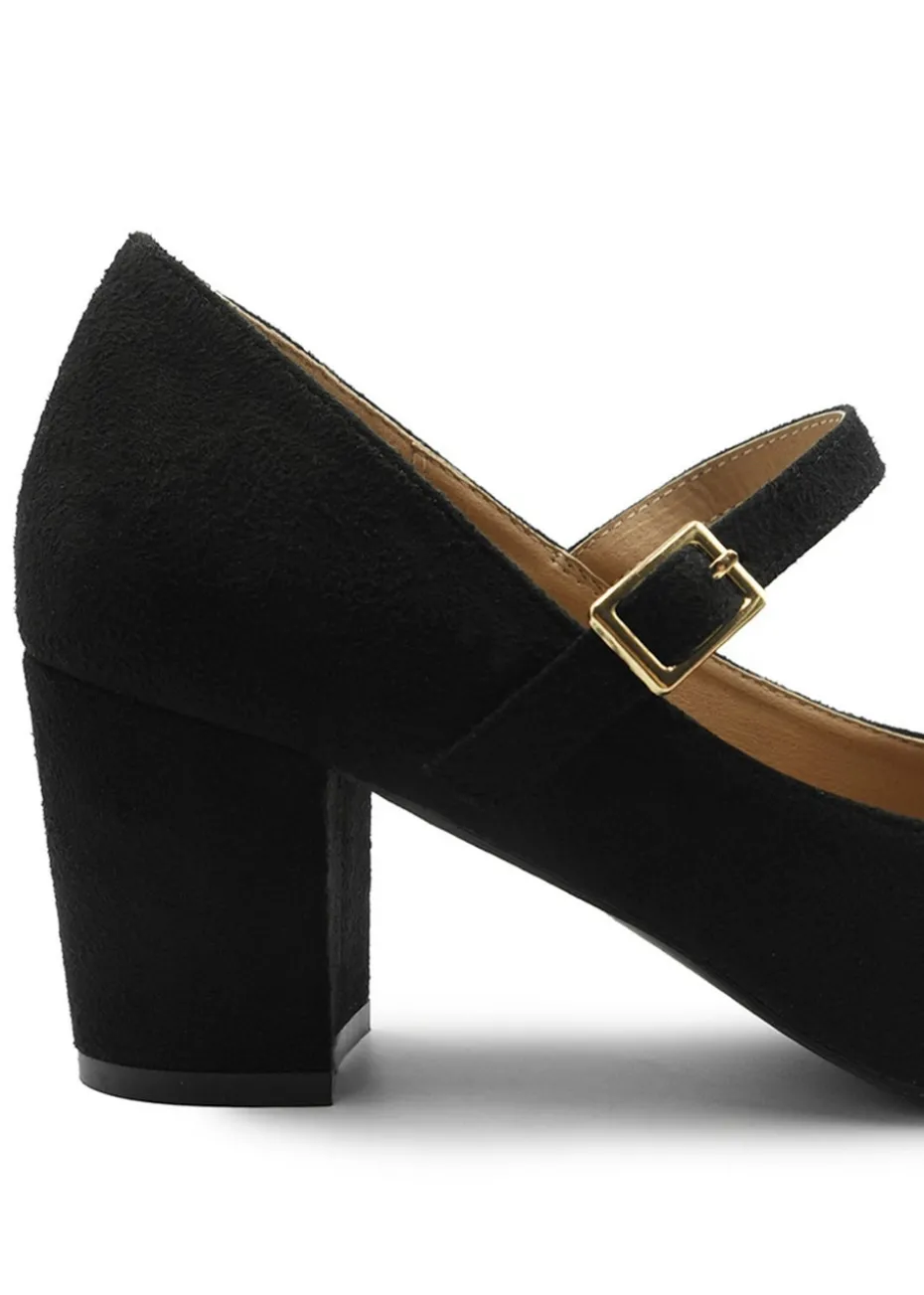 Where's That From Black Suede Araceli Wide Mary Jane Pumps