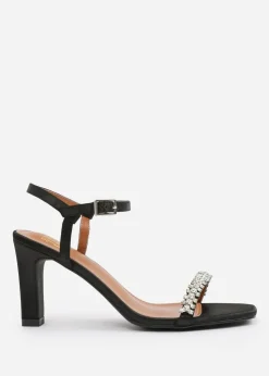 Where's That From Black Satin Nala Strappy Block Heel