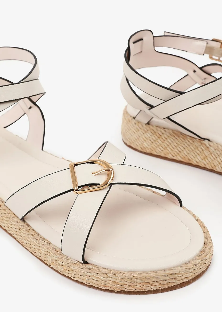 Where's That From Cream PU Alora Cross-Over Buckle Strap Sandals