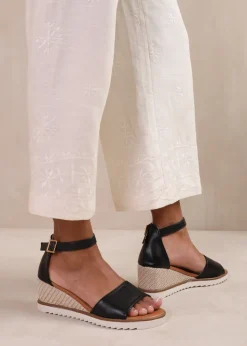 Where's That From Dusk Black Extra Wide-Fit Buckle Strap Wedges