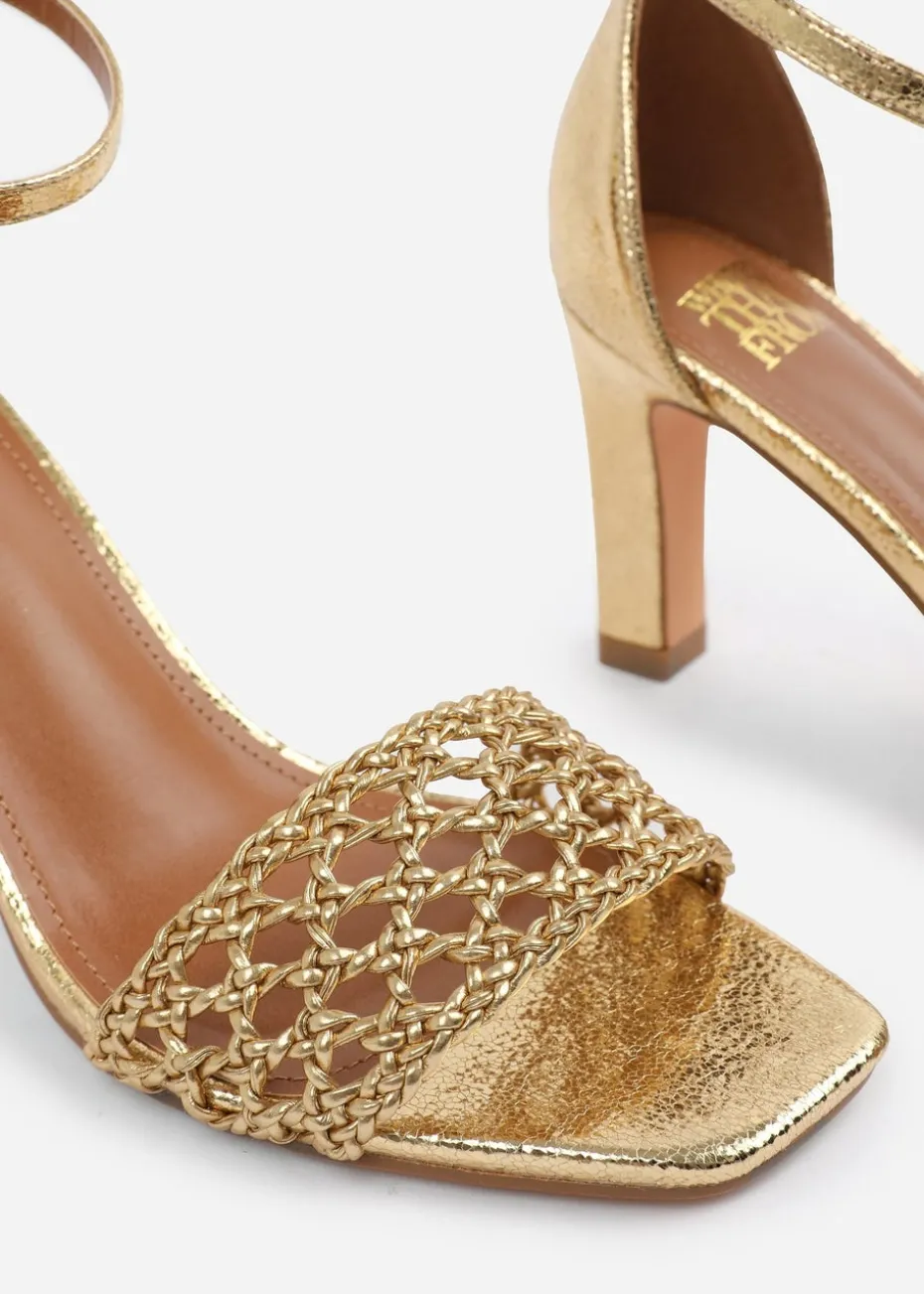 Where's That From Gold PU Naia Braided Strappy Block Heel