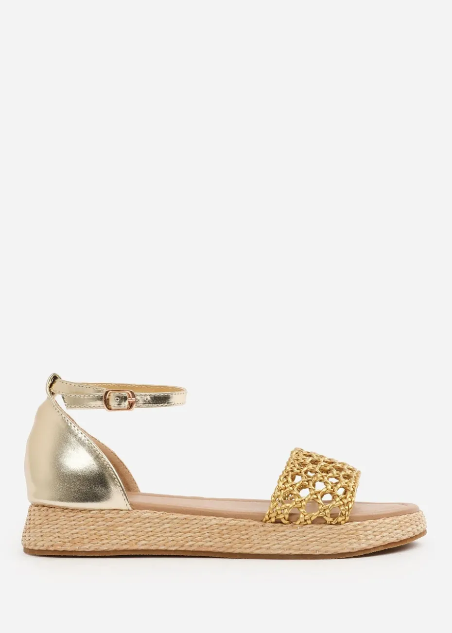 Where's That From Metallic Gold Shia Braided Strap Espadrille Flatform