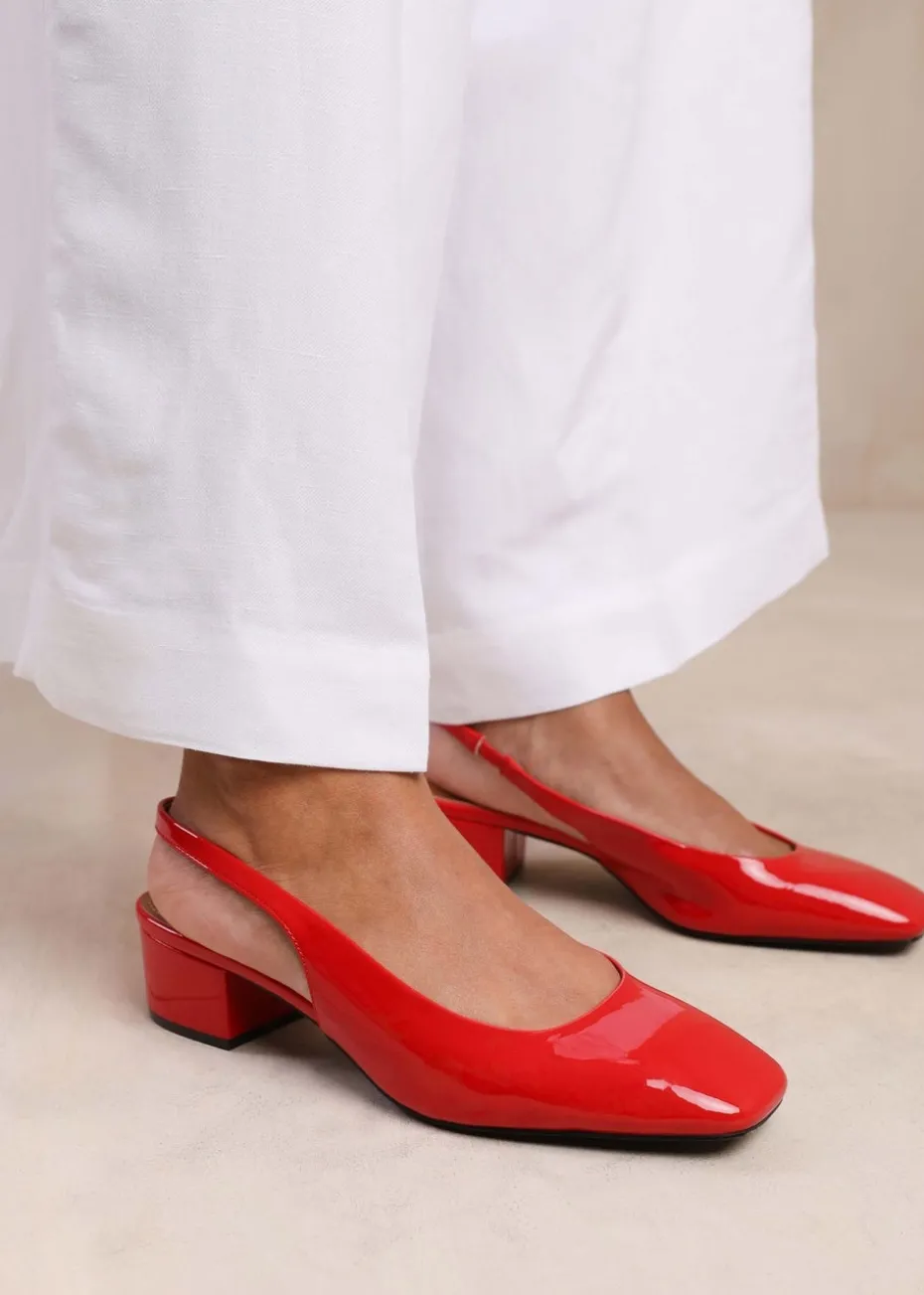 Where's That From Michigan Red Patent Square Toe Slingback Heels