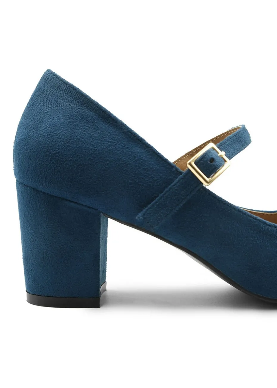 Where's That From Navy Suede Araceli Wide Mary Jane Pumps