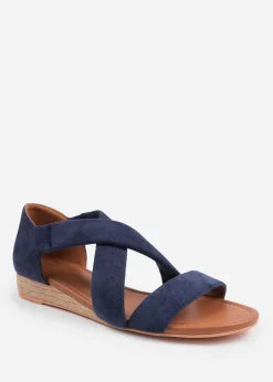 Where's That From Navy Suede Hummingbird Extra Wide-Fit Low Wedges