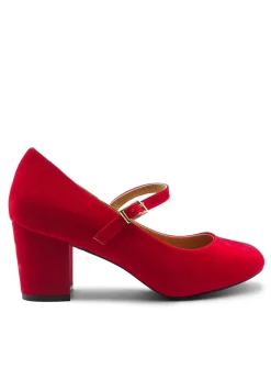 Where's That From Red Suede Araceli Wide Mary Jane Pumps