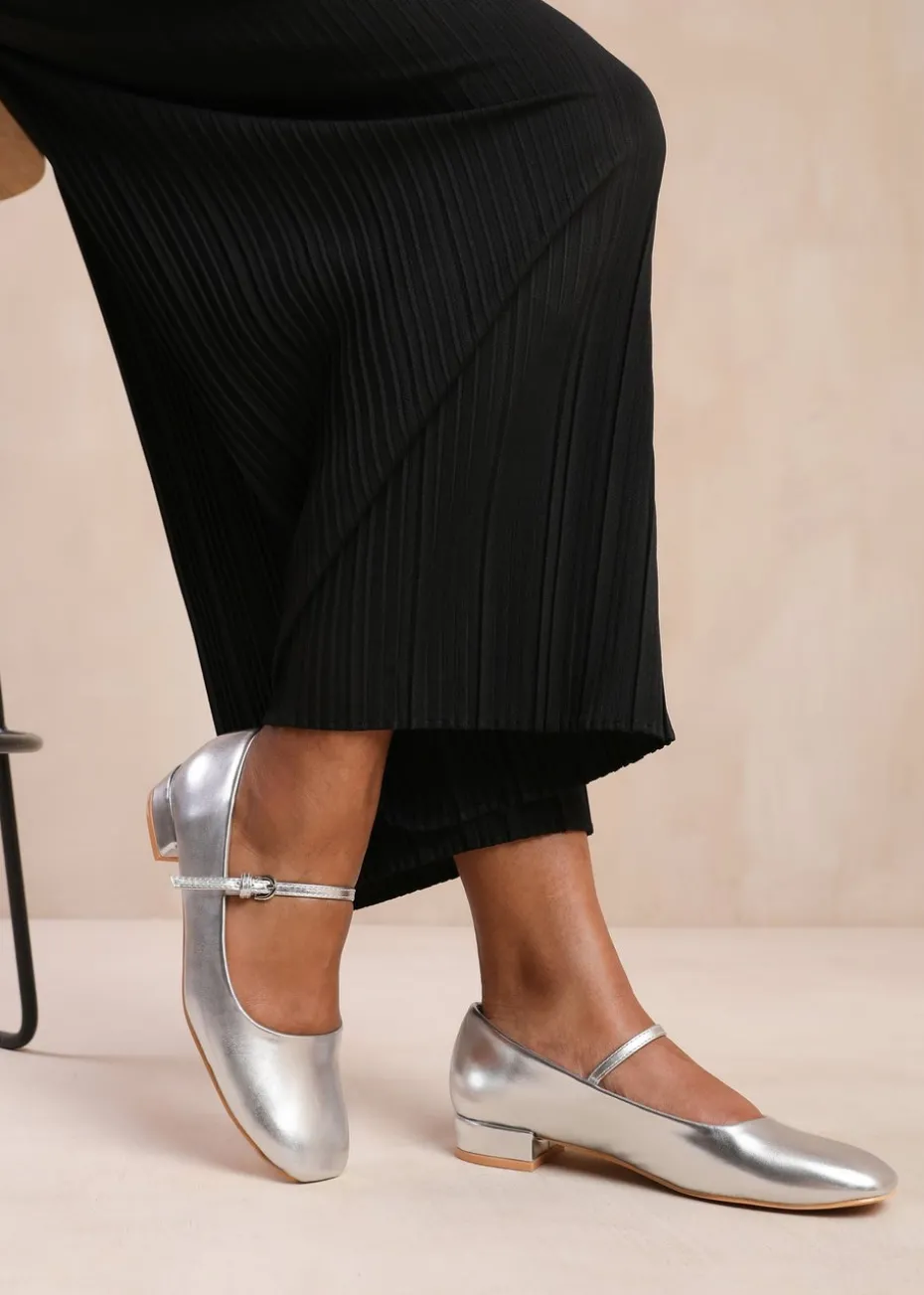 Where's That From Silver Pu Minsk Wide Fit Low Heels