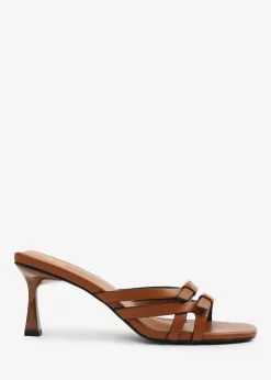 Where's That From Tan PU Ariela Wide-Fit Cross-Over-Buckle Details Strap Heel