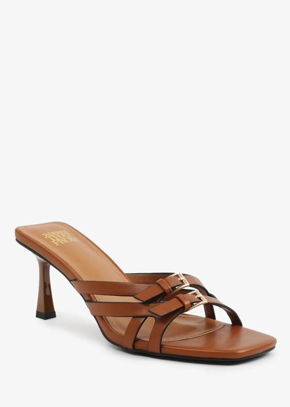 Where's That From Tan PU Ariela Wide-Fit Cross-Over-Buckle Details Strap Heel