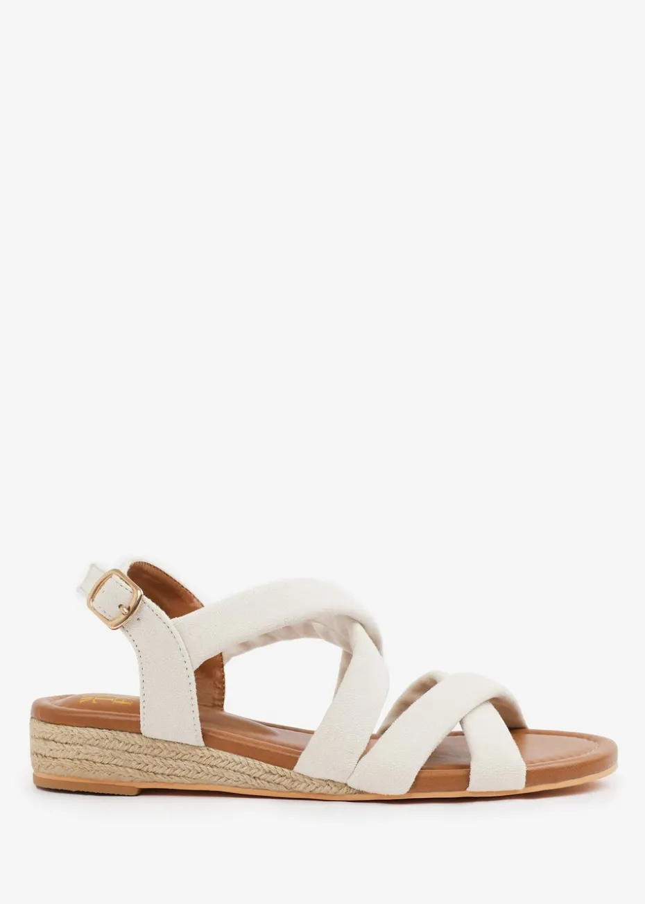 Where's That From Wide-Fit Cream Suede Violet Low Wedge Shoes