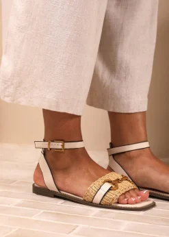 Where's That From Wide-Fit Cream-PU Catelyn Straw Detail Strap Sandals