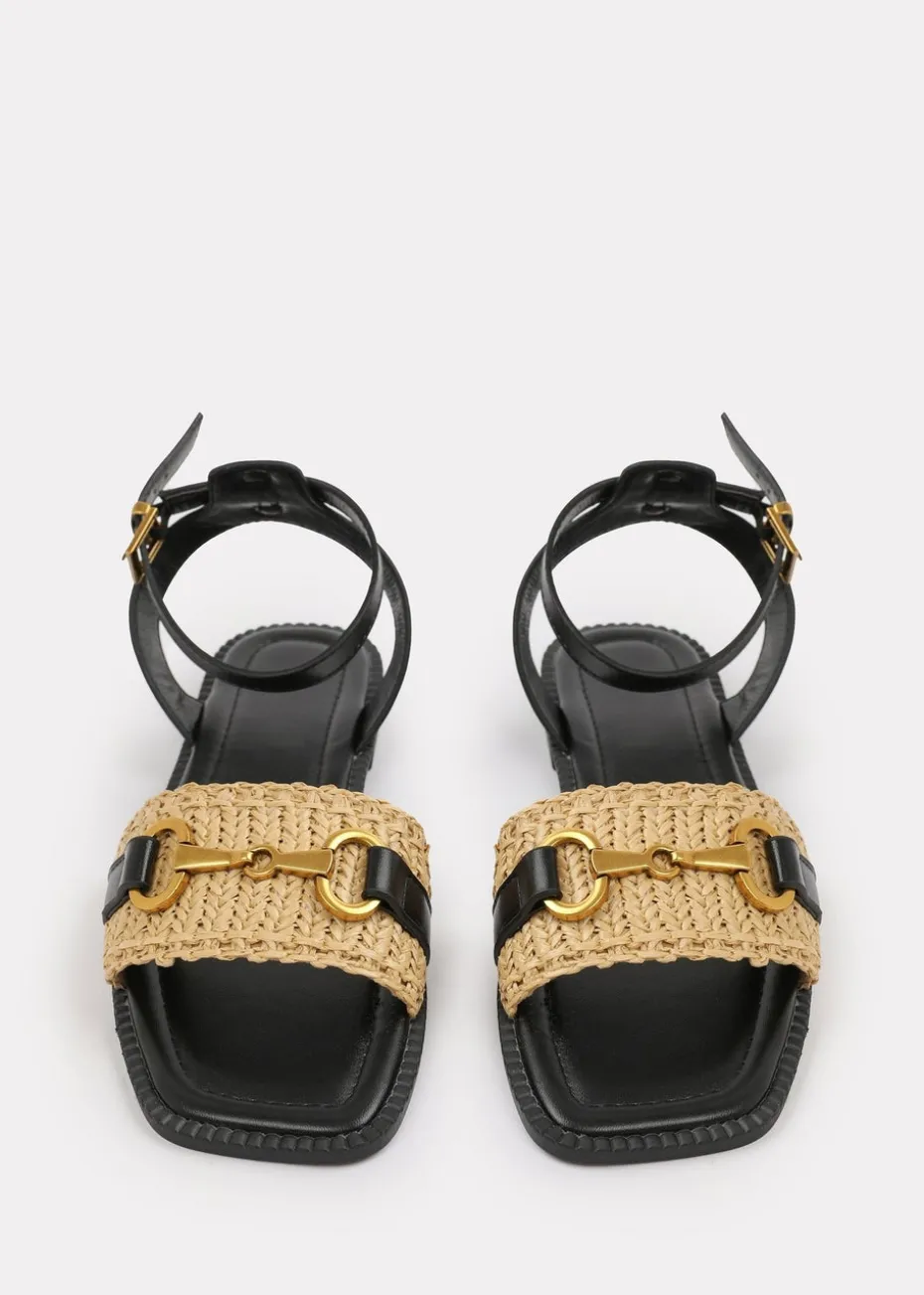 Where's That From Wide-Fit Black-PU Catelyn Straw Detail Strap Sandals