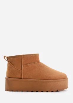 Where's That From Zyla Chestnut Faux-Suede Fur Lining Slipper Boots