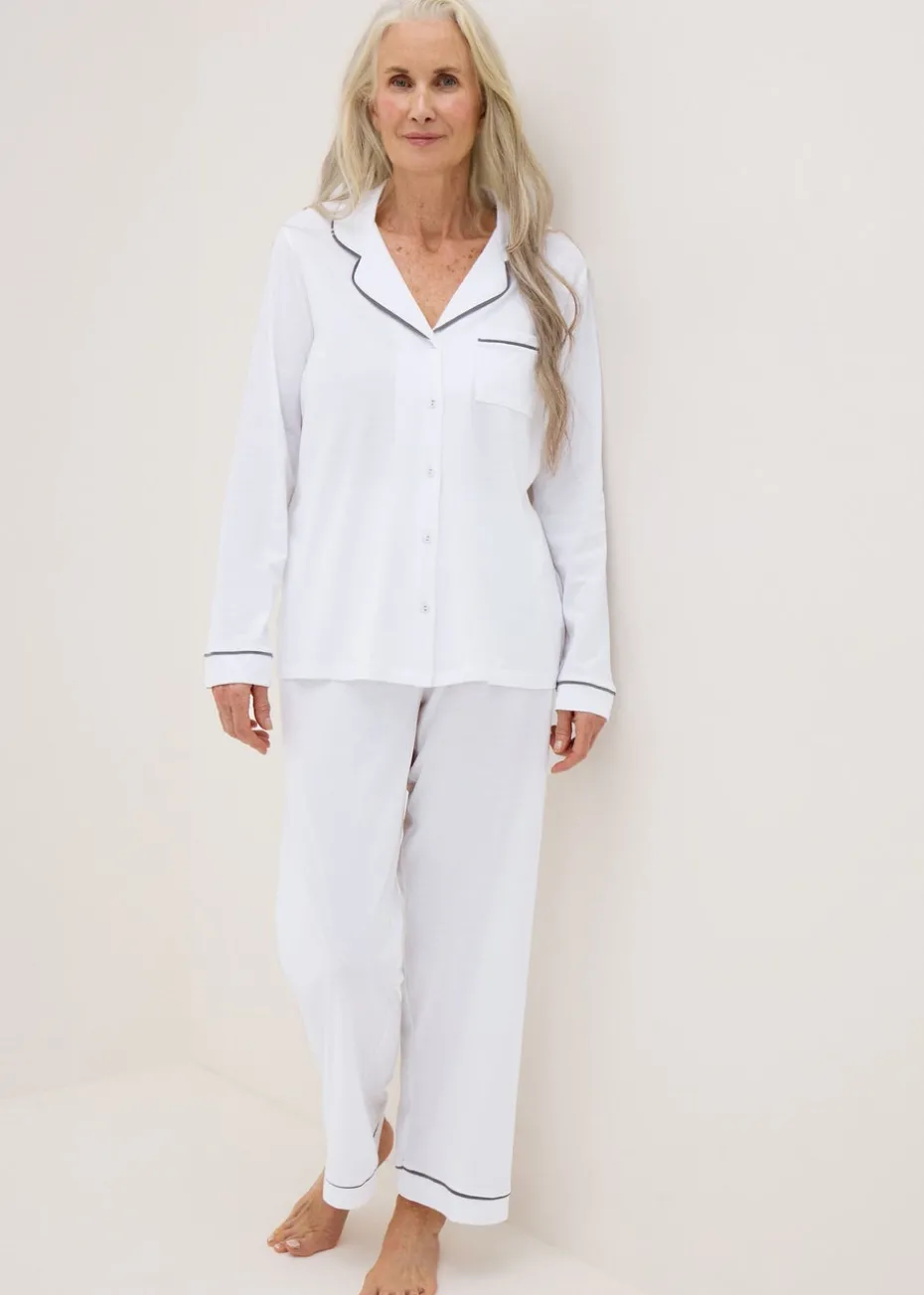 White Button Through Shirt Pyjama Set - M Tick Approved