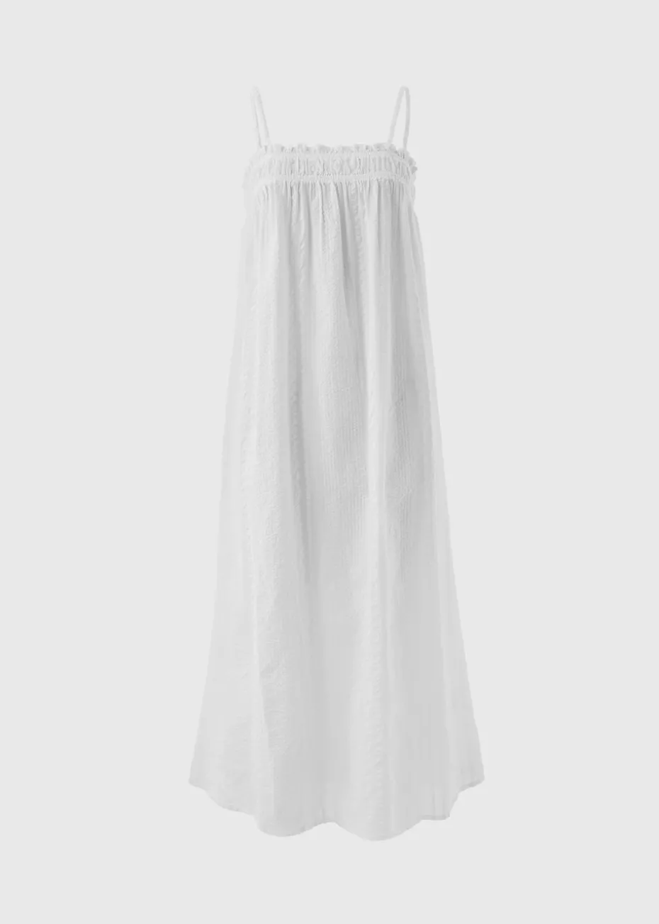 White Cotton Trapeze Maxi Dress