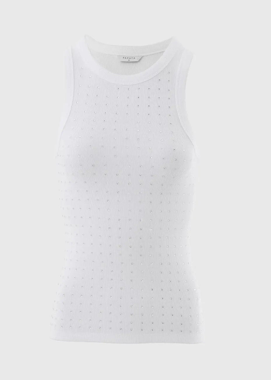 White Diamante Vest Top