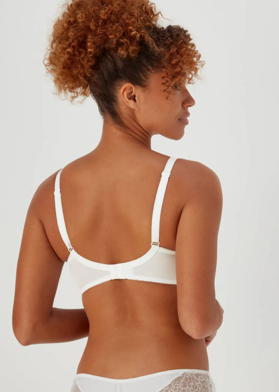 White Floral Print Non Wired Broderie Bra