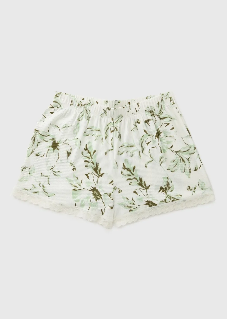White Floral Pyjama Shorts