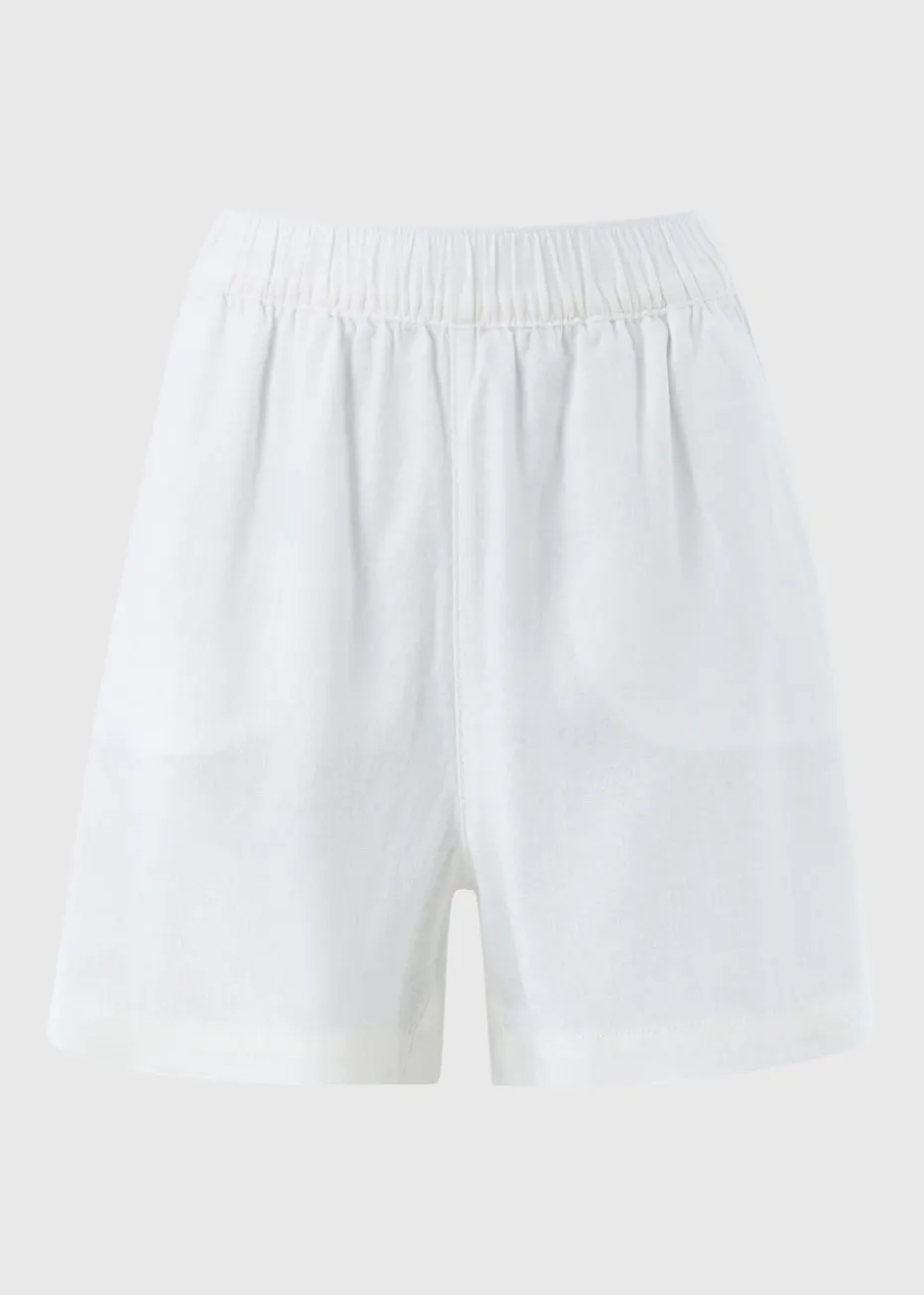 White Linen Blend Shorts