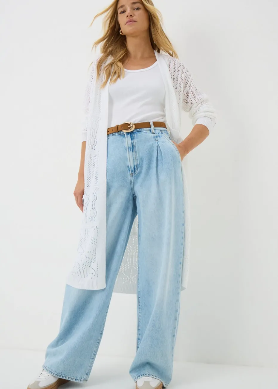 White Longline Pointelle Cardigan