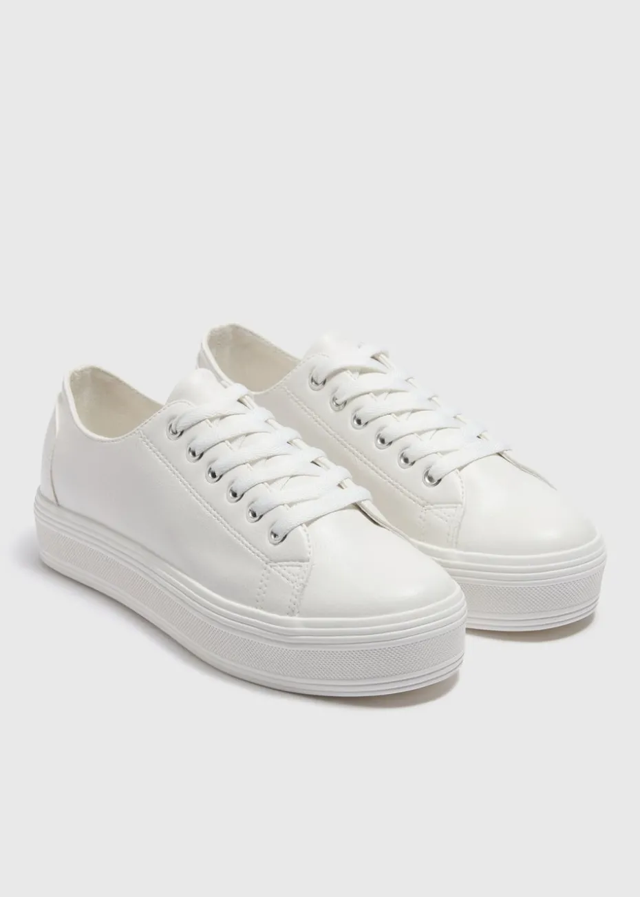 White Platform Lace Up Trainers