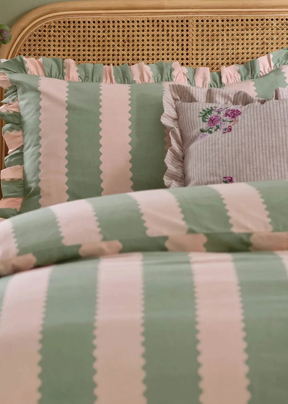 Wylder Birdie Stripe Ruffle Duvet Cover Set